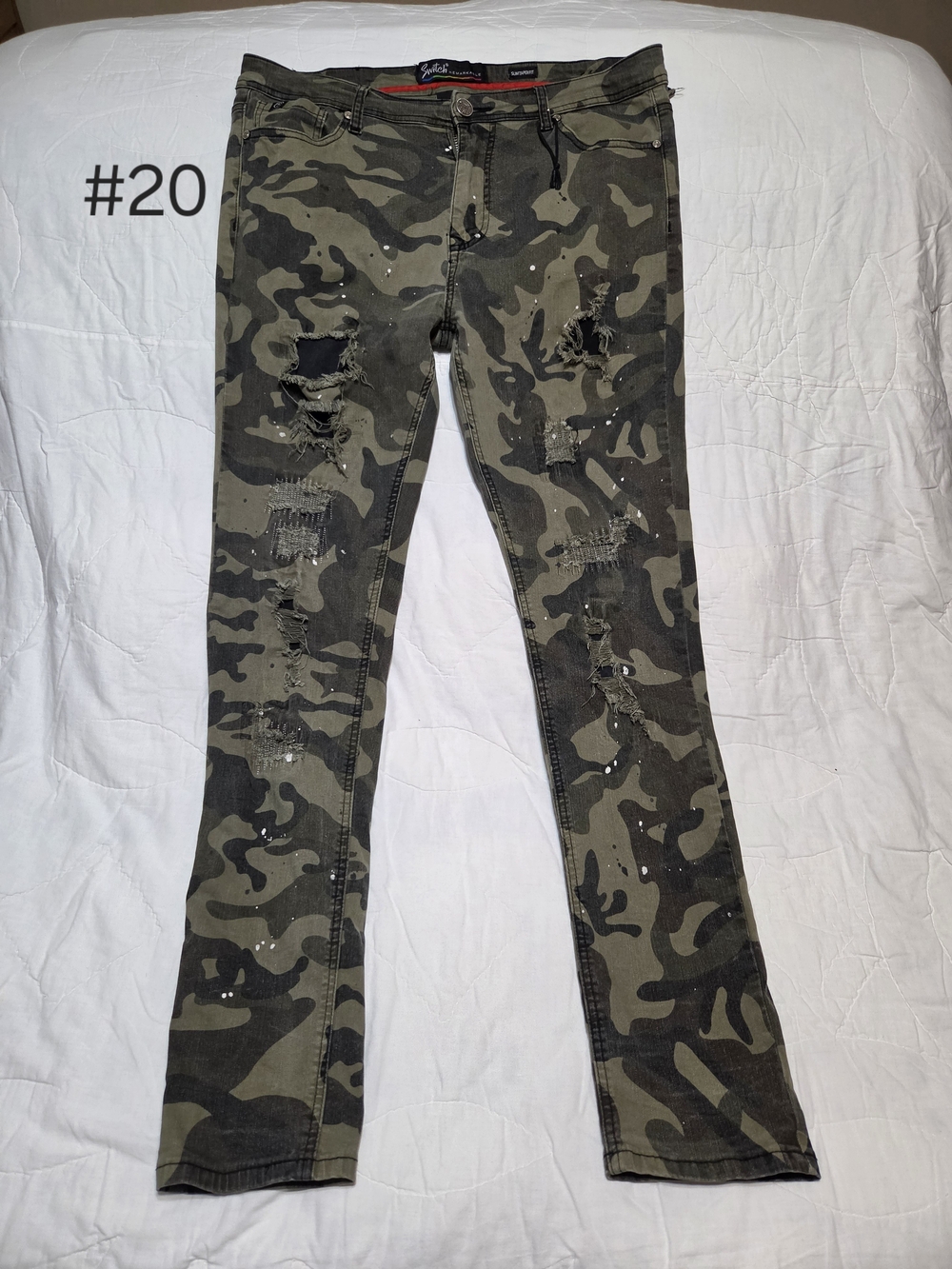 Switch Premium Men's Distressed Camo Skinny Jeans – Size 36